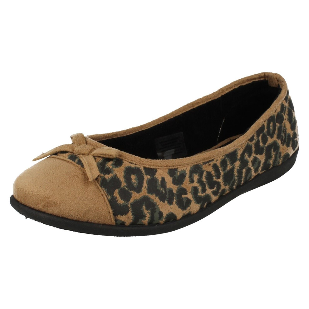 (UK 3, Camel (Brown)) Ladies Padders Ballerina Style Printed Slippers Wild - E Fit