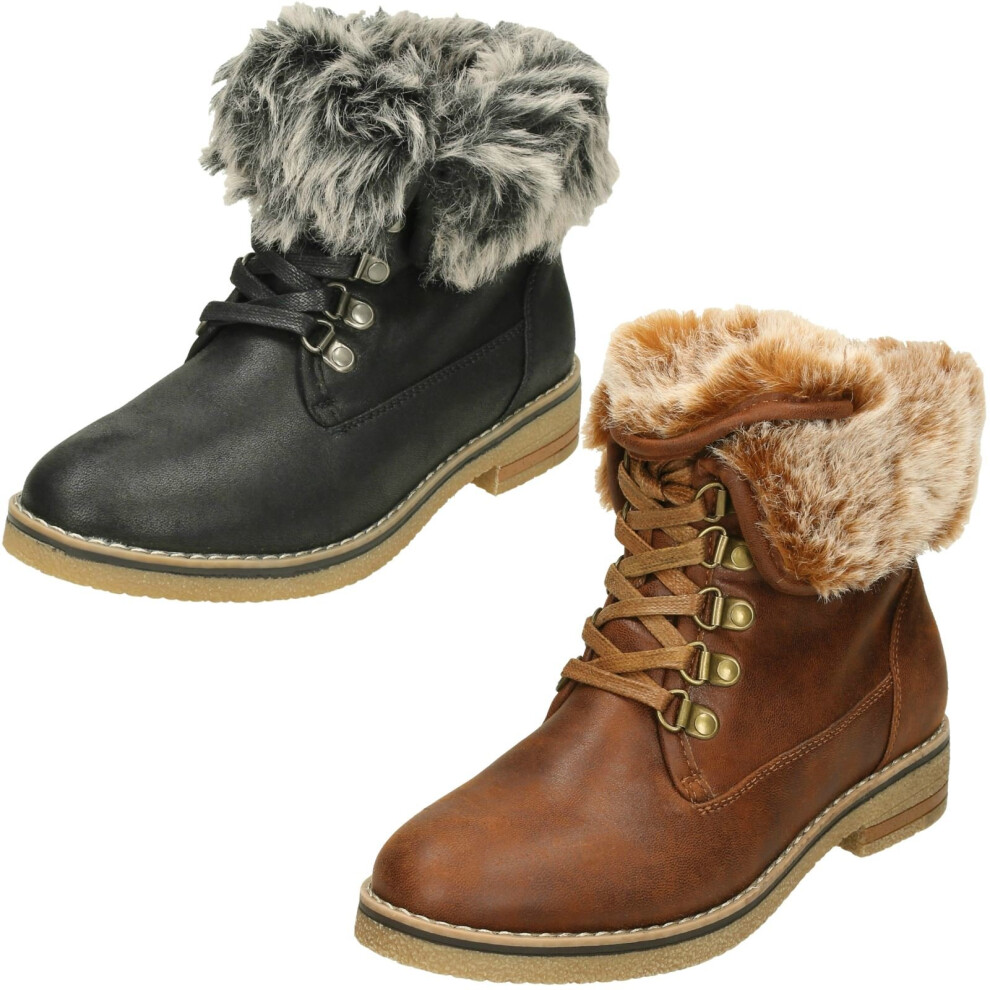 Ladies Down To Earth Fur Collar Ankle Boots on OnBuy