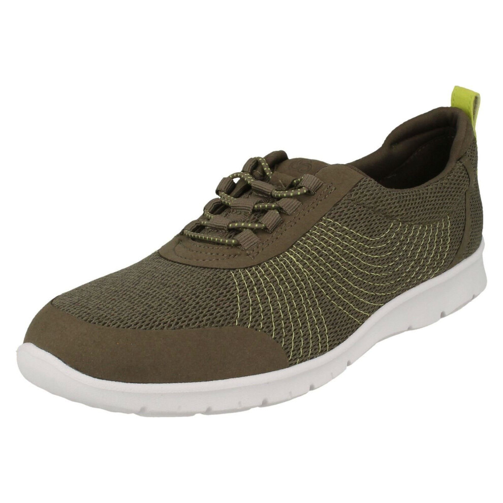 (UK 4.5, Khaki (Green)) Ladies Clarks Elasticated Fastener Sports Trainers Step Allena Bay - D Fit