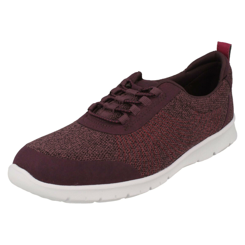 (UK 3, Aubergine (Purple)) Ladies Clarks Elasticated Fastener Sports Trainers Step Allena Bay - D Fit