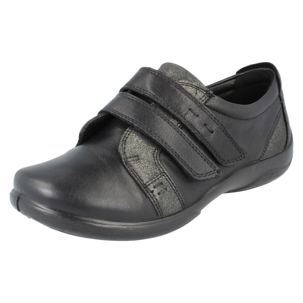 (UK 3, Black) Ladies Padders Hook And Loop Shoes Piano - 2E/3E Fit