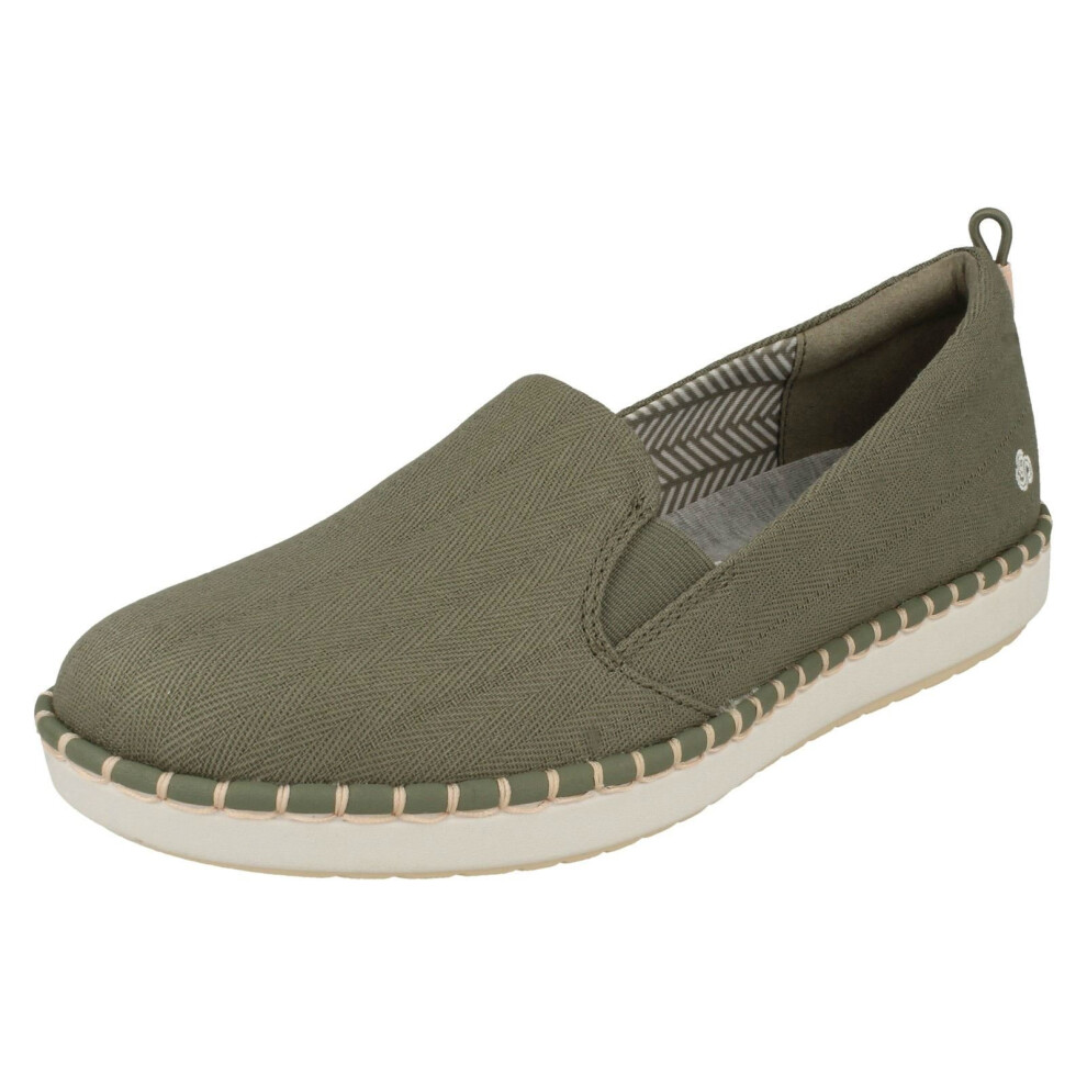 (UK 3.5, Olive (Green)) Ladies Cloud Steppers By Clarks Loafer Style Shoes Step Glow Slip - D Fit