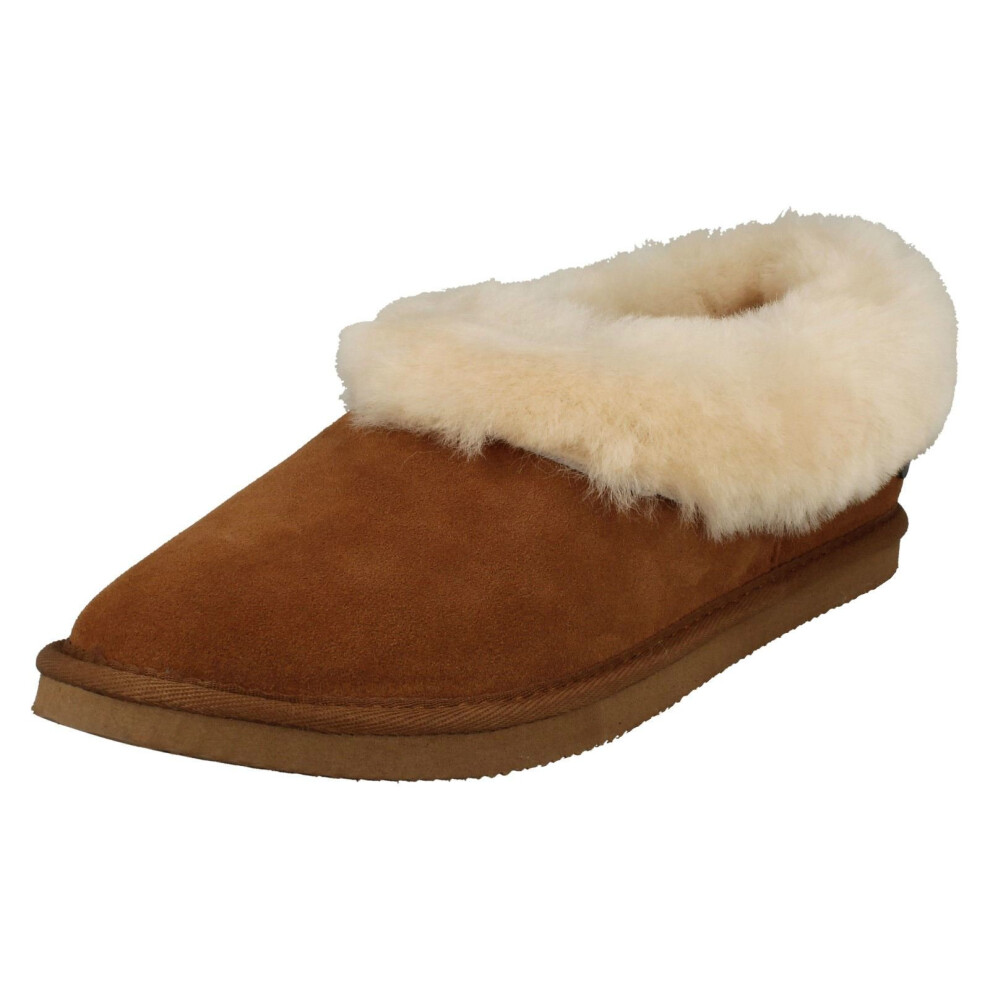 (UK 3, Camel (Brown)) Ladies Padders Fur Trim Slippers Cuddle - 2E Fit