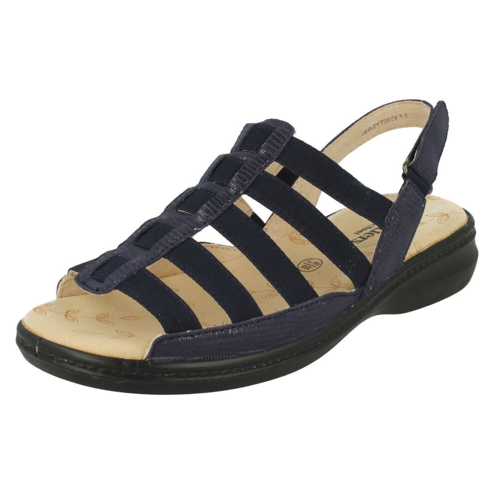 (UK 6.5, Navy (Blue)) Ladies Padders Wide Fit Strappy Sandals Lesley - 3E Fit