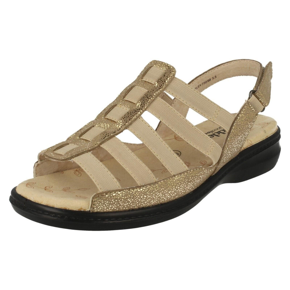 (UK 6, Sparkle Gold (Gold)) Ladies Padders Wide Fit Strappy Sandals Lesley - 3E Fit