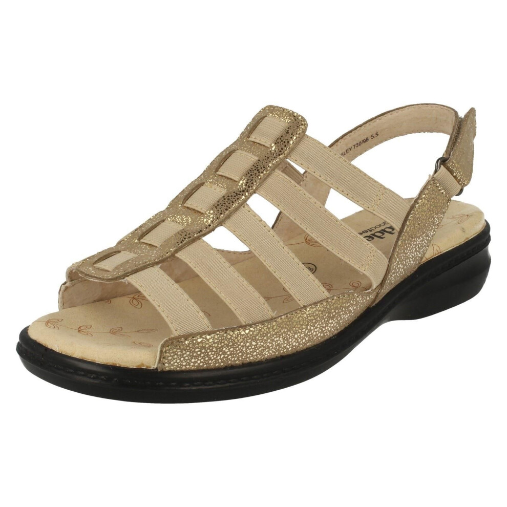 (UK 5.5, Sparkle Gold (Gold)) Ladies Padders Wide Fit Strappy Sandals Lesley - 3E Fit