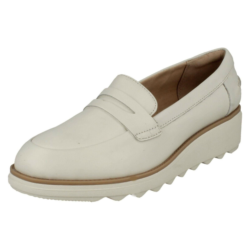 (UK 7.5, White) Ladies Clarks Casual Slip On Wedge Shoes Sharon Ranch - D Fit