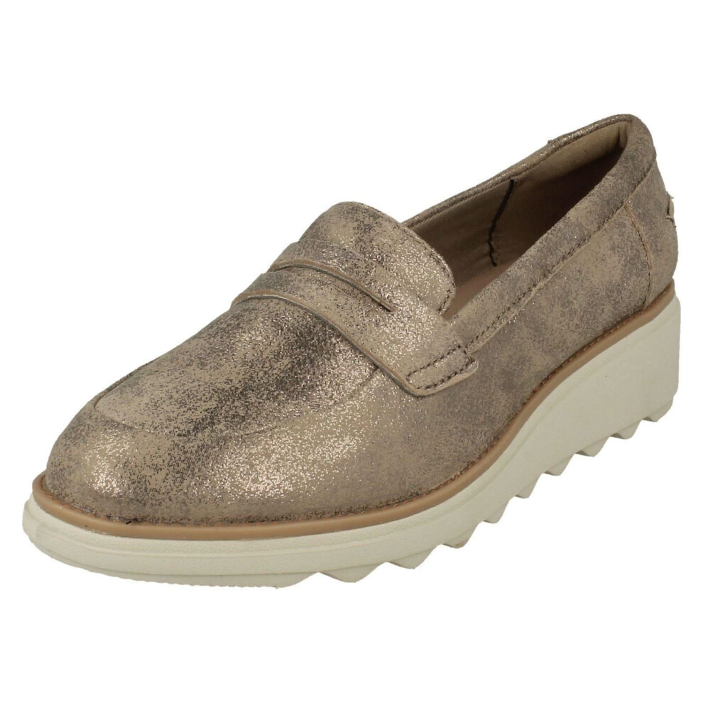 (UK 6, Pewter (Silver)) Ladies Clarks Casual Slip On Wedge Shoes Sharon Ranch - D Fit