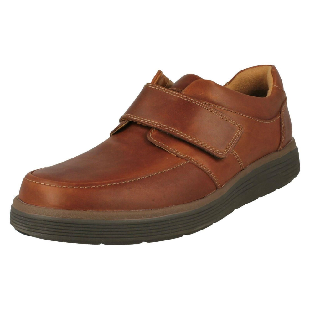 Clarks (Uk 6.5, Dark Tan (Brown)) Mens Hook & Loop Formal Moccasins Un Abode Strap - H Fit Brown