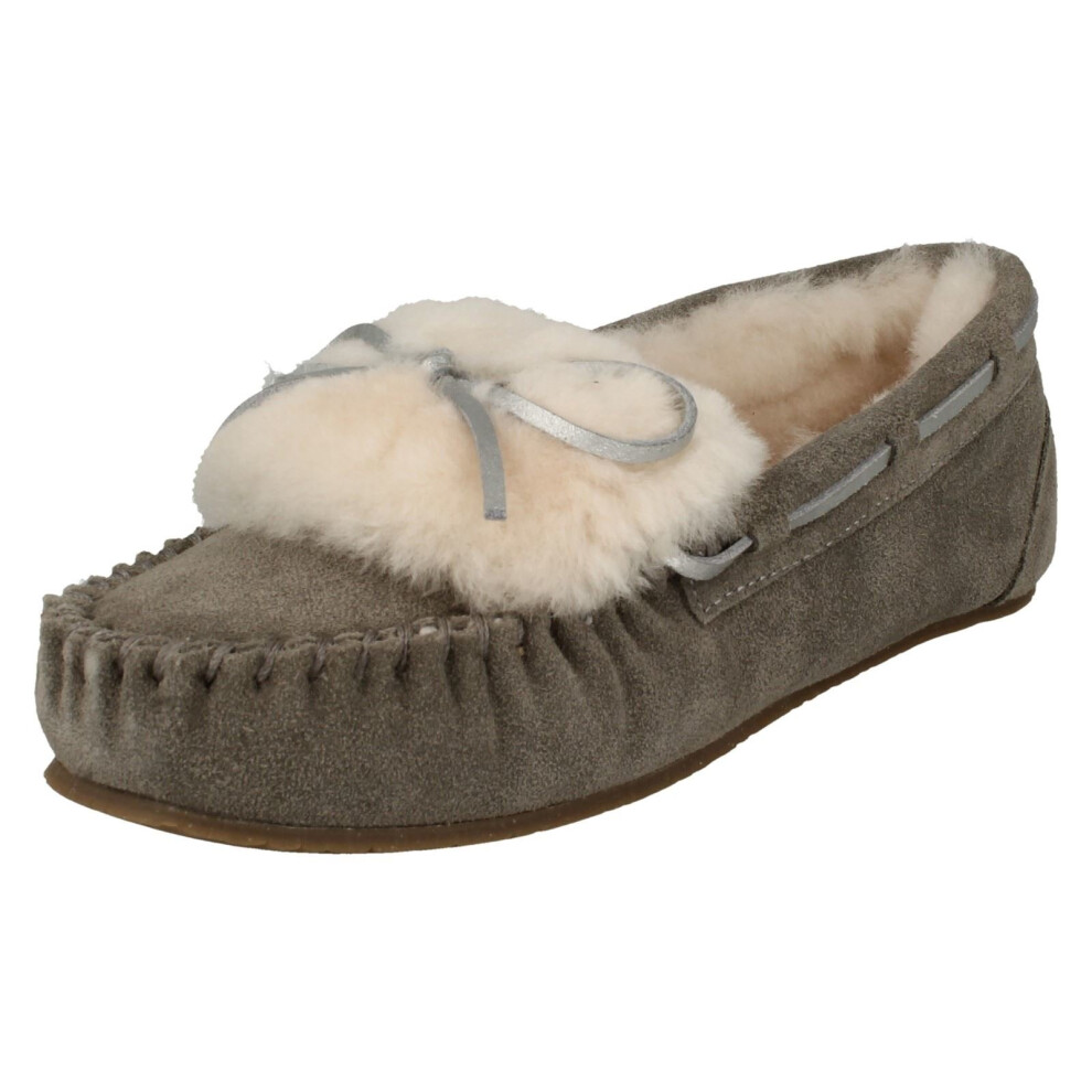 (UK 4, Grey) Ladies Clarks Warm Lined Slippers Warm Glamour - D Fit