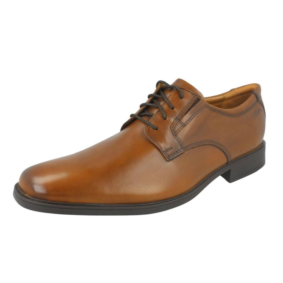 (UK 12, Dark Tan (Brown)) Mens Clarks Formal Shoes Tilden Plain - G Fit