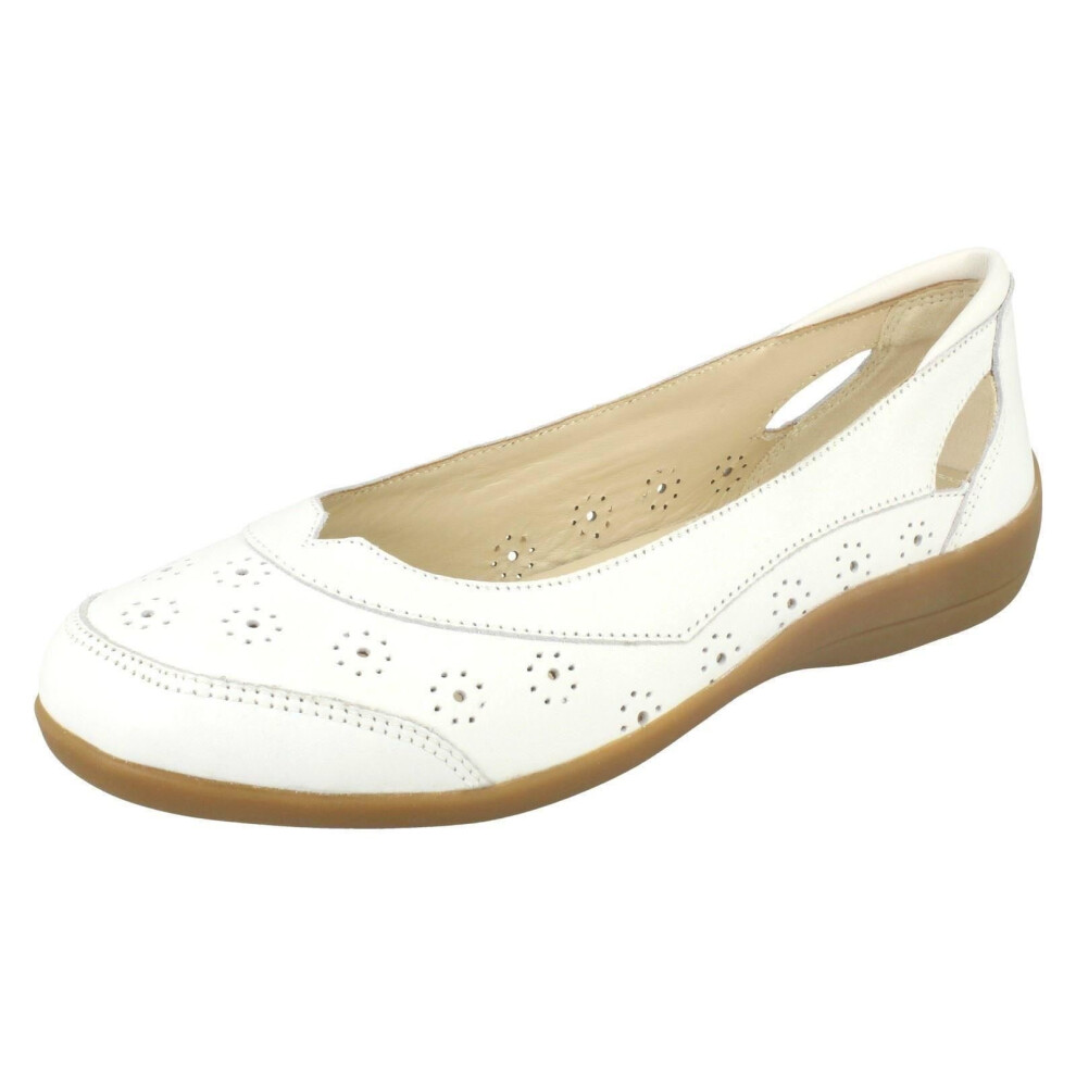 (UK 5.5, White) Ladies Padders Cut Out Ballerina Flats Demi 2 - EE Fit