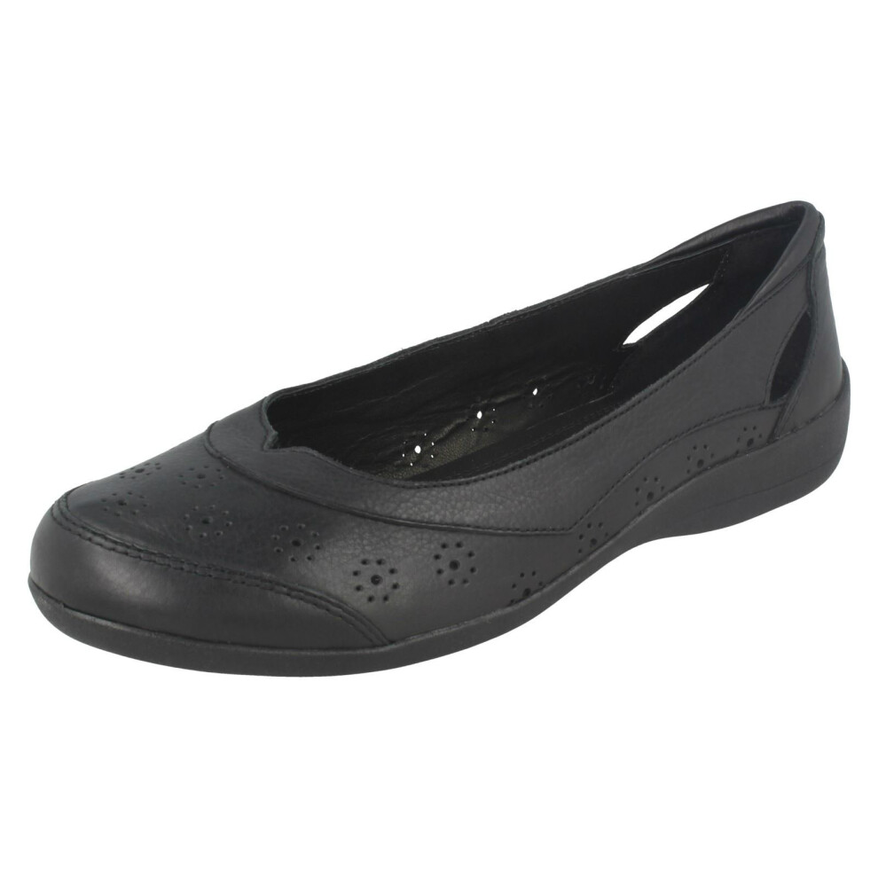 (UK 7, Black) Ladies Padders Cut Out Ballerina Flats Demi 2 - EE Fit