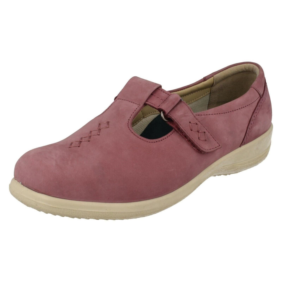 (UK 6.5, Pink) Ladies Padders T-Bar Casual Shoes Solo - 2E/3E Fit