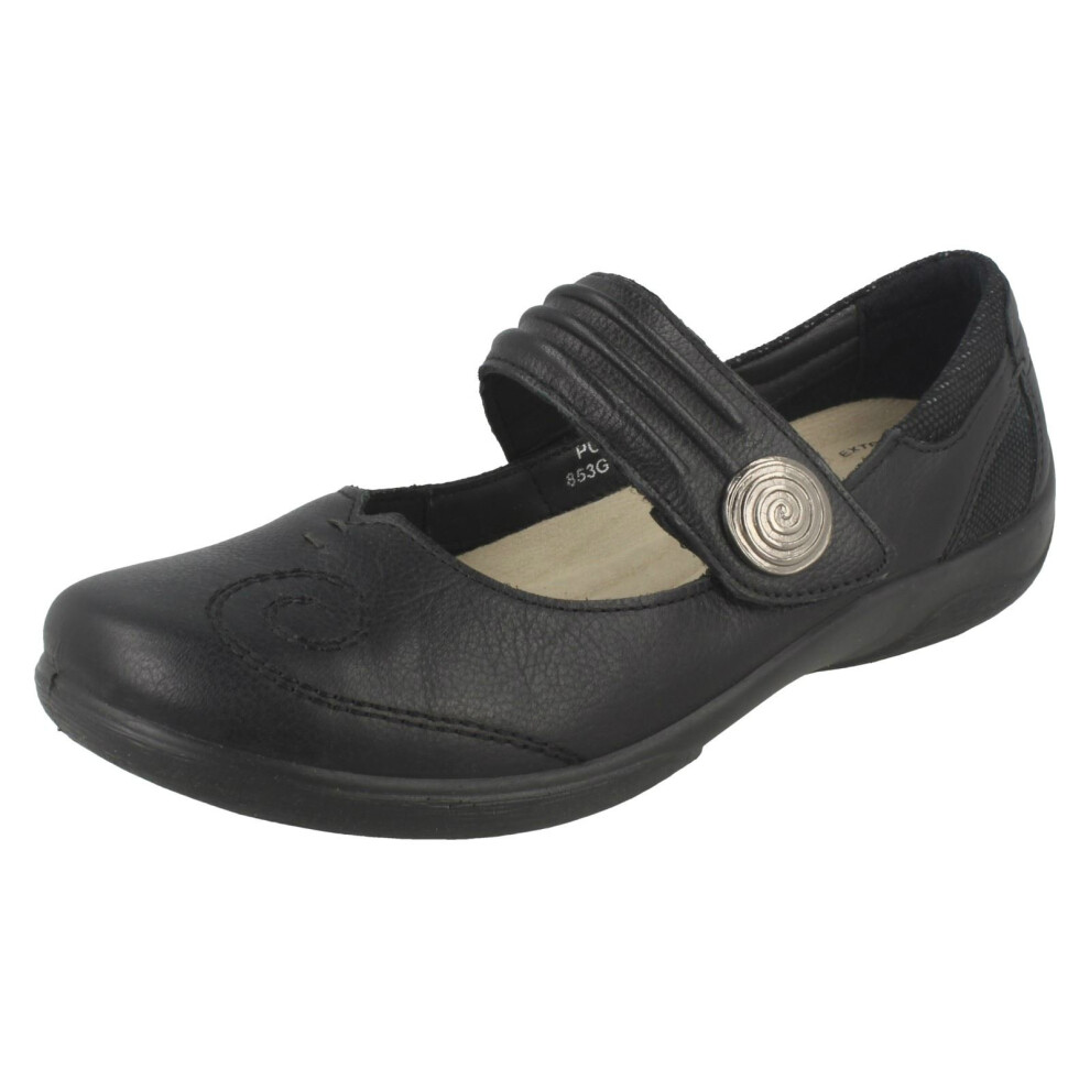 (UK 5.5, Black) Ladies Padders Mary Jane Style Flats Poem - 3E/4E Fit