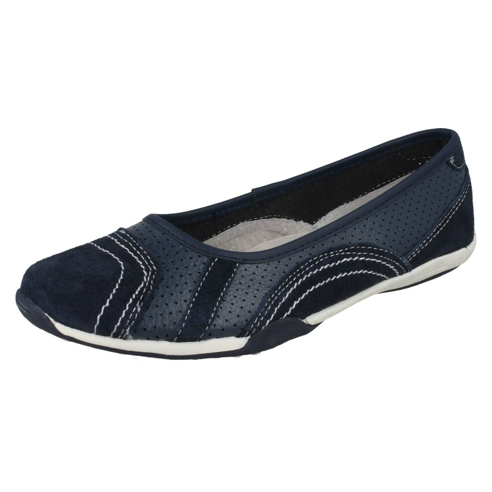 (UK 4, Navy/White (Blue)) Ladies Down To Earth Flat Ballerina Shoes