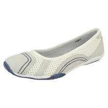 (UK 3, White/Navy (White)) Ladies Down To Earth Flat Ballerina Shoes