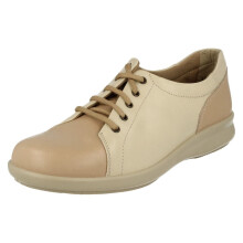 (UK 8, Beige) Ladies Easy B Lace Up Shoes Phoebe - EE Fit