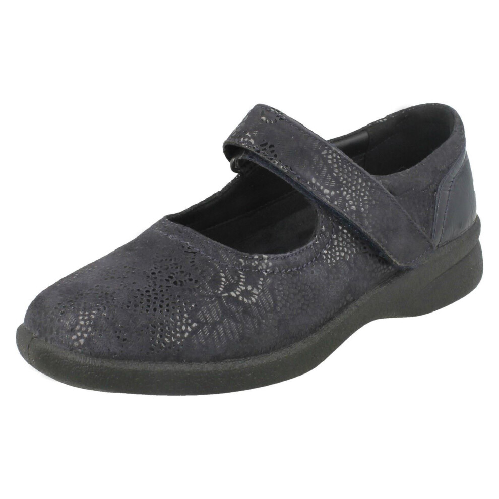 Padders (Uk 4, Navy Floral Print (Blue)) Ladies Dual Fit Flat Shoes Sprite 2 - 3E/4E Fit
