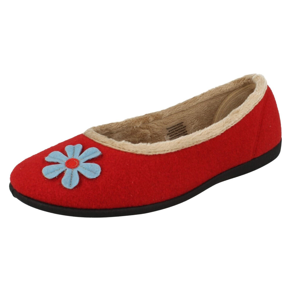 (UK 4, Red Combi (Red)) Ladies Padders Wide Fitting Ballerina Slippers Happy - E Fit