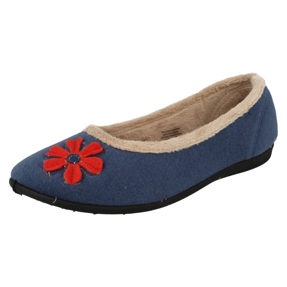 (UK 3, Blue Combi (Blue)) Ladies Padders Wide Fitting Ballerina Slippers Happy - E Fit
