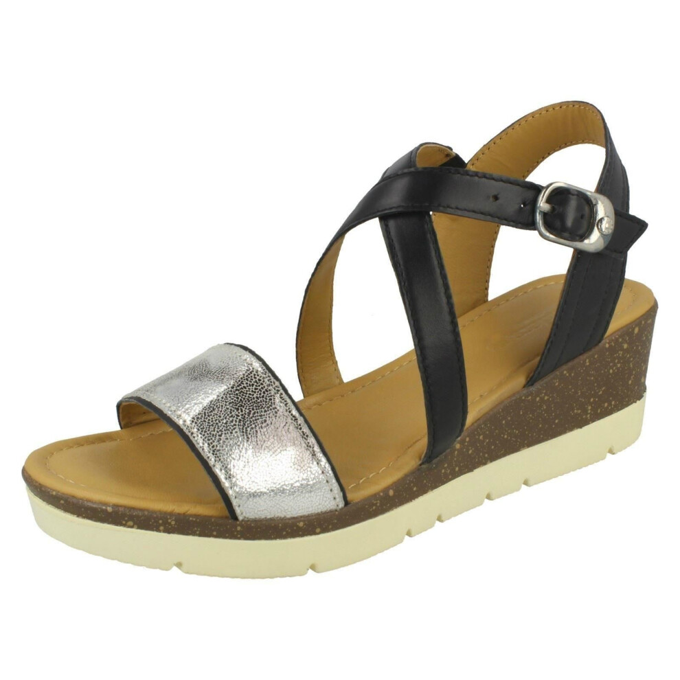 Padders (Uk 5.5, Black) Ladies Wedge Heeled Sandals Primrose - E Fit