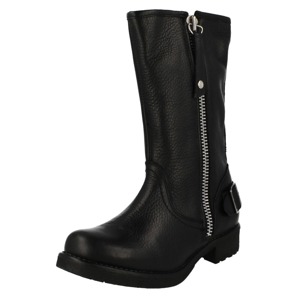 (UK 4, Black) Ladies Harley Davidson Mid Calf Biker Boots Baisley - W Fit