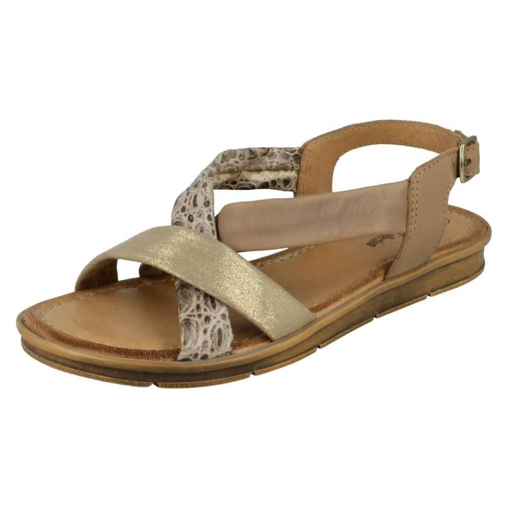 (UK 6, Camel (Beige)) Ladies Leather Collection Flat Slingback Sandals
