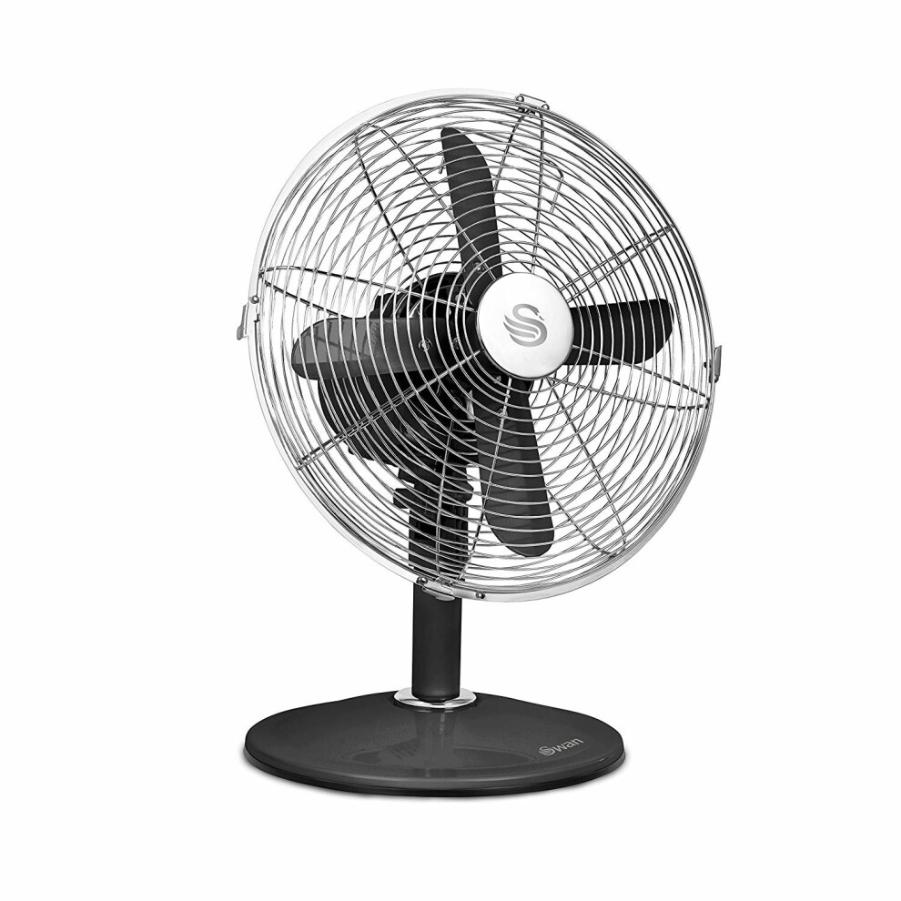 Swan Black Retro 12 Inch 35W Oscillating Desk Fan with Low Noise Function & 3 Speed Settings