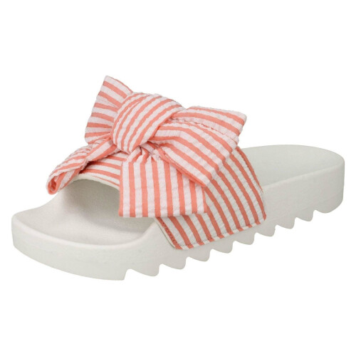 (UK 5, Pink/White (Pink)) Ladies Spot On Striped Bow Vamp Sliders