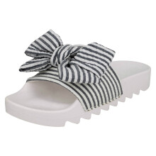 (UK 3, Blue/White (Blue)) Ladies Spot On Striped Bow Vamp Sliders