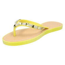 (UK 5, Yellow) Ladies Savannah Sequin Toe Post Flip Flop Sandal