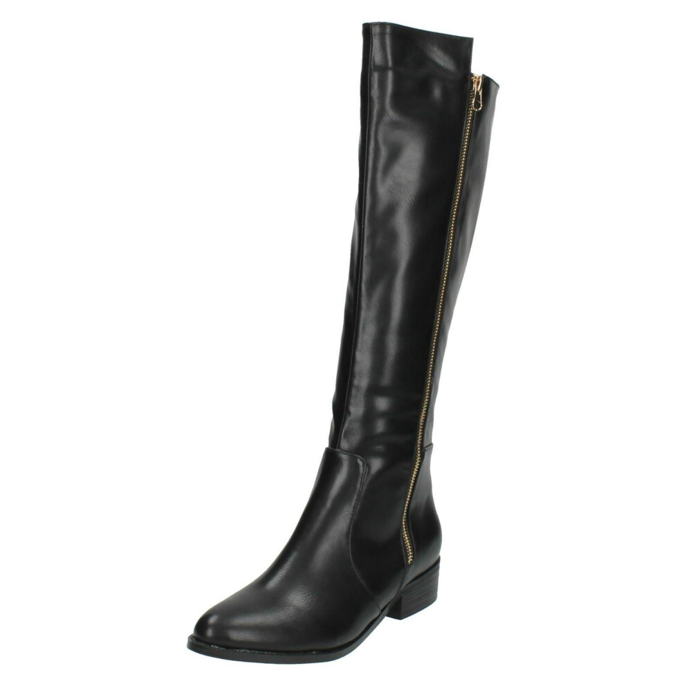 (UK 5, Black/Gold (Black)) Ladies Spot On Knee High Boots