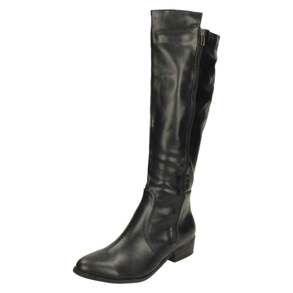 (UK 6, Black/Pewter (Black)) Ladies Spot On Knee High Boots