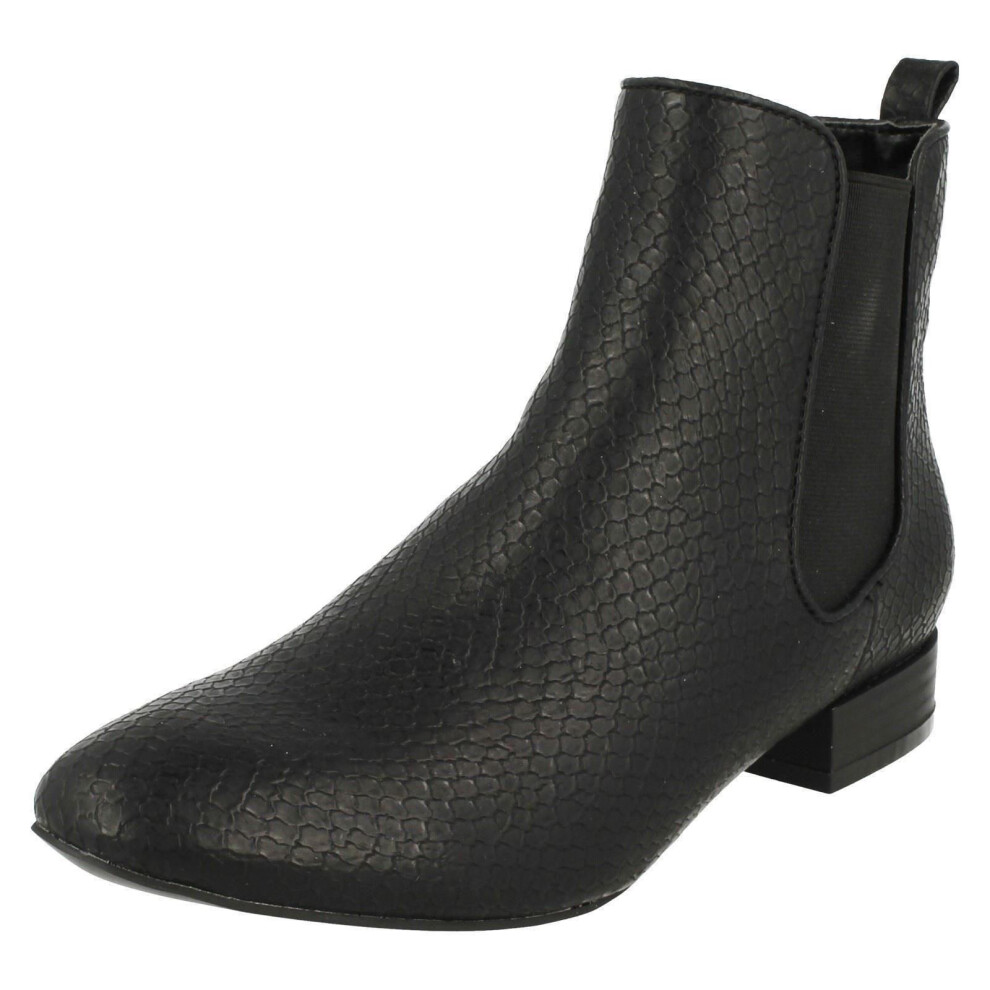 (UK 8, Black) Ladies Spot On Slip On Ankle Boots