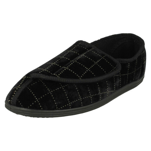 (UK 10, Black) Mens Response Hook & Loop Slippers CTD-826