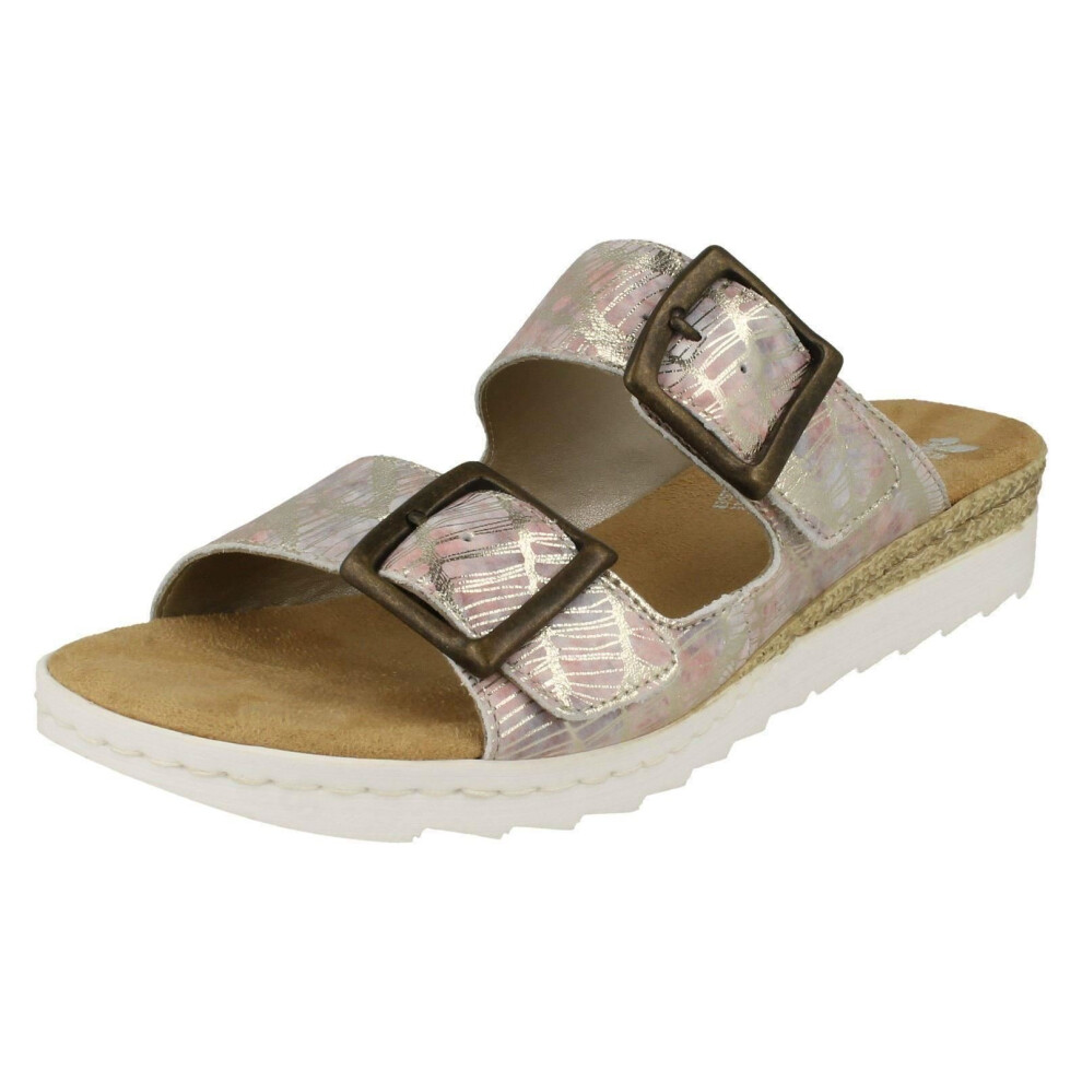 (UK 8, Multi) Ladies Rieker Buckle Detailed Mule Sandals 63094