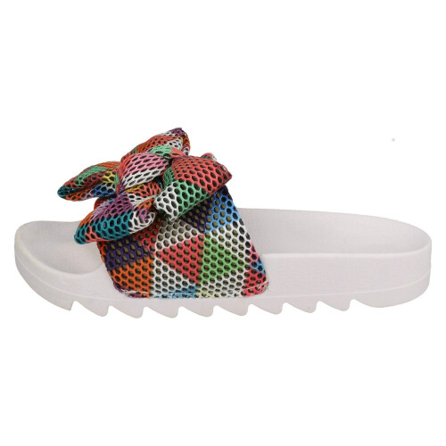 (UK 7, White Multi (White)) Ladies Spot On Multi Twist Bow Sliders 1