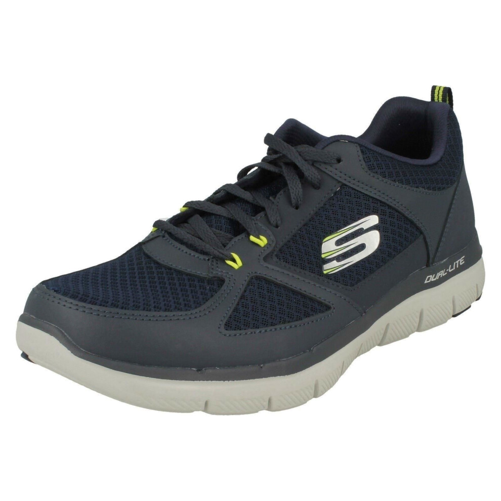 (UK 12, Navy/Lime (Blue)) Mens Skechers Casual Trainers Lindman 52189