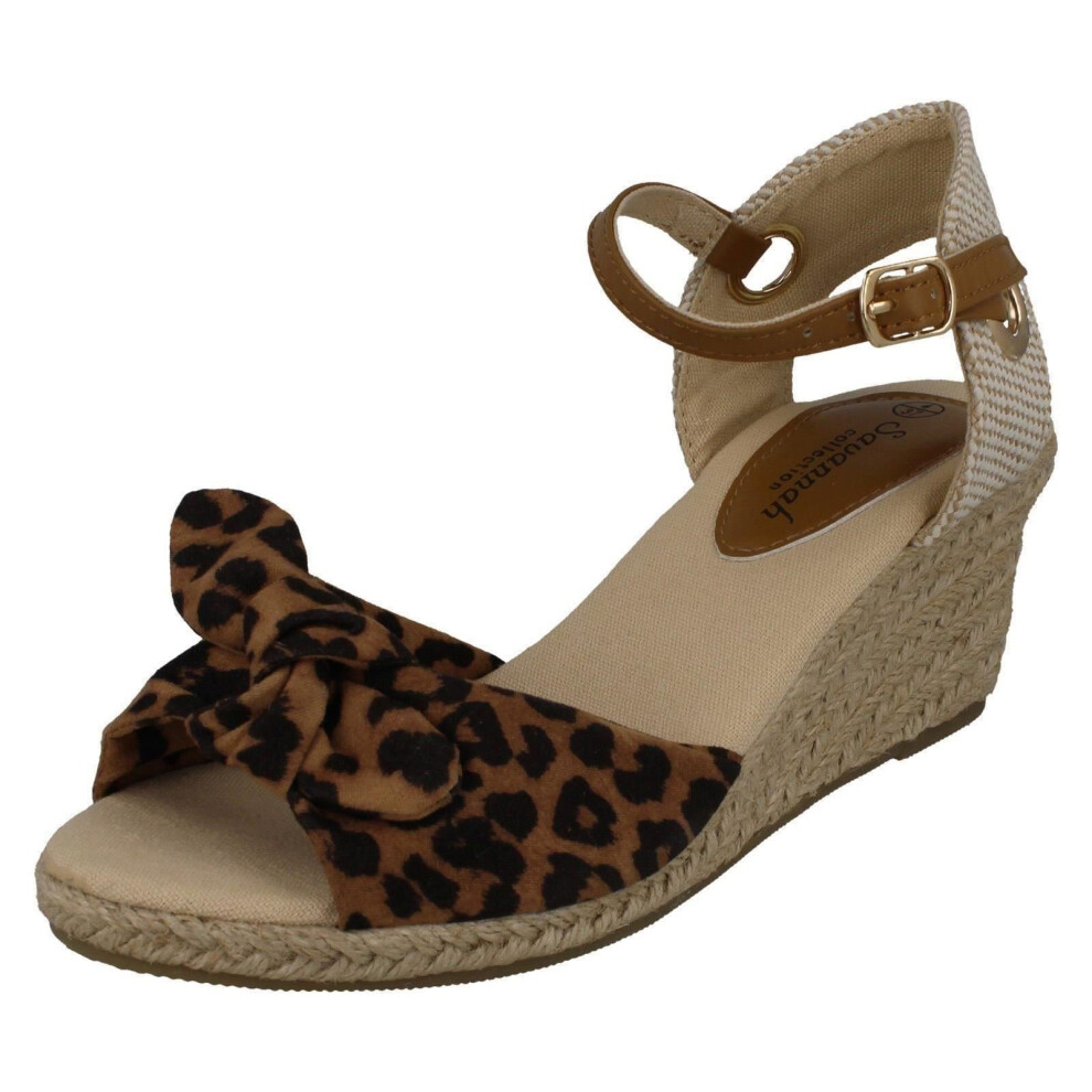 (UK 7, Tan Leopard (Brown)) Ladies Savannah Mid Rope Wedge Sandals