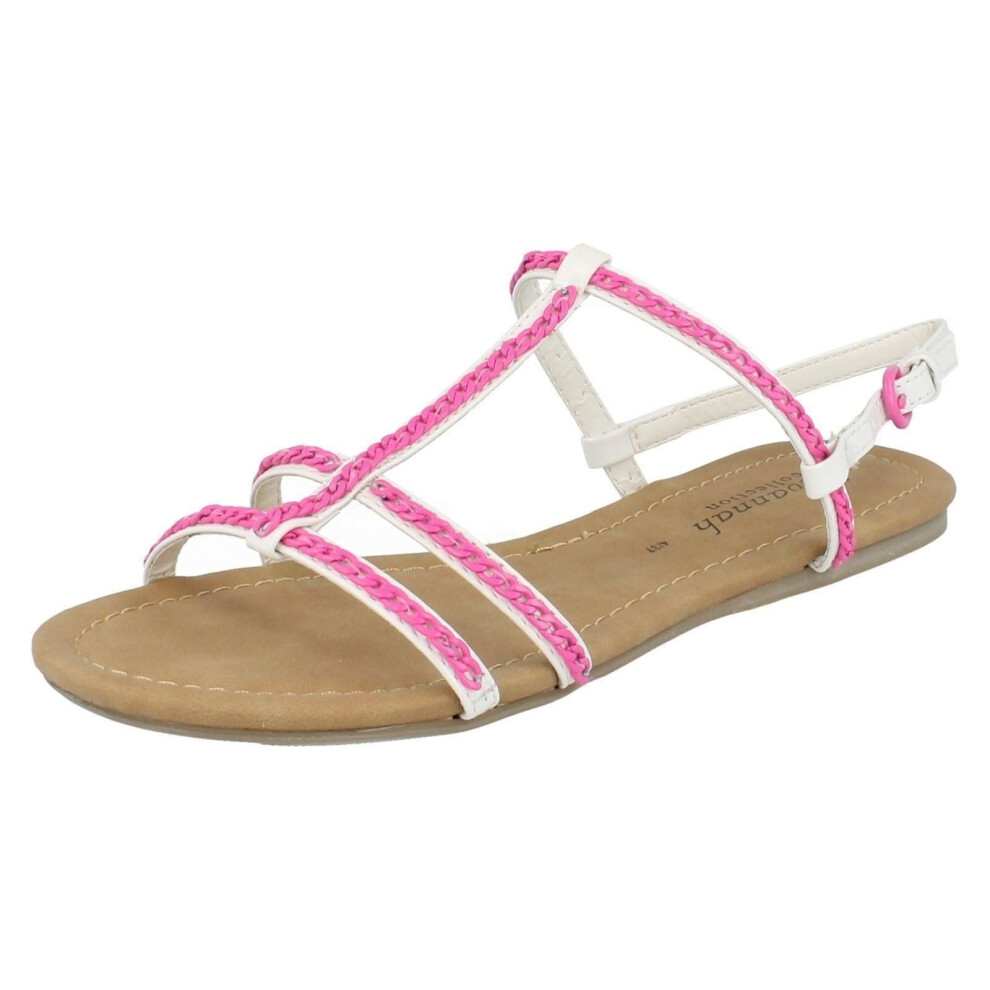 (UK 6, White) Ladies Ankle Strap Savannah Sandals