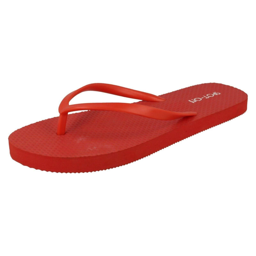 (UK 5, Red) Ladies Spot On Toe Post Flip Flops