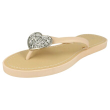 (UK 3, Nude (Ivory)) Ladies Savannah Casual Slip On Sparkling Heart Detail Flip Flops