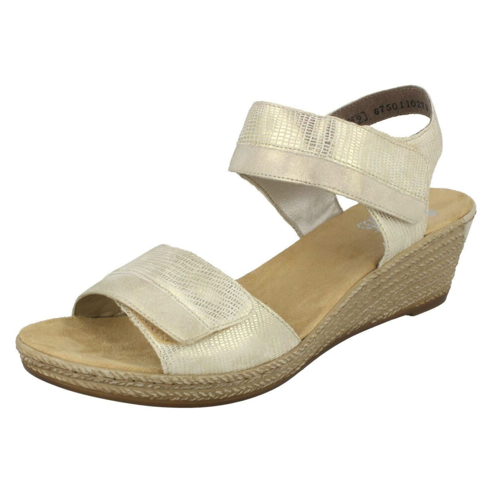 (UK 8, Gold) Ladies Rieker Wedge Heel Sandals 62470