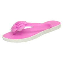 (UK 3, Purple) Ladies Spot On Flat Toepost Flower Trim Sandal
