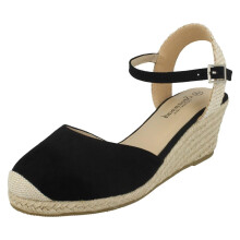 (UK 5, Black) Ladies Savannah Mid Rope Wedge Espadrilles F2274