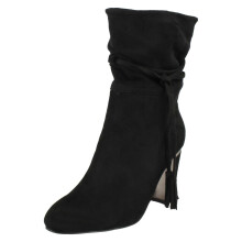 (UK 6, Black) Ladies Spot On Tassel Trim Calf Boots