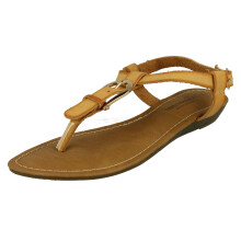 (UK 7, Tan (Beige)) Ladies Savannah Wedge Toe Post Sandals