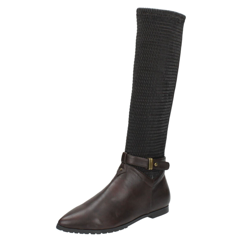 (UK 6, Brown) Ladies Spot On Knee High Boots