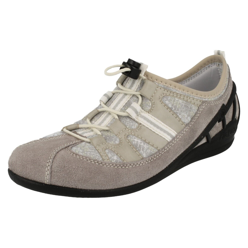 (UK 3.5, Grey Combi (Grey)) Ladies Rieker Concealed Heel Trainers 59570